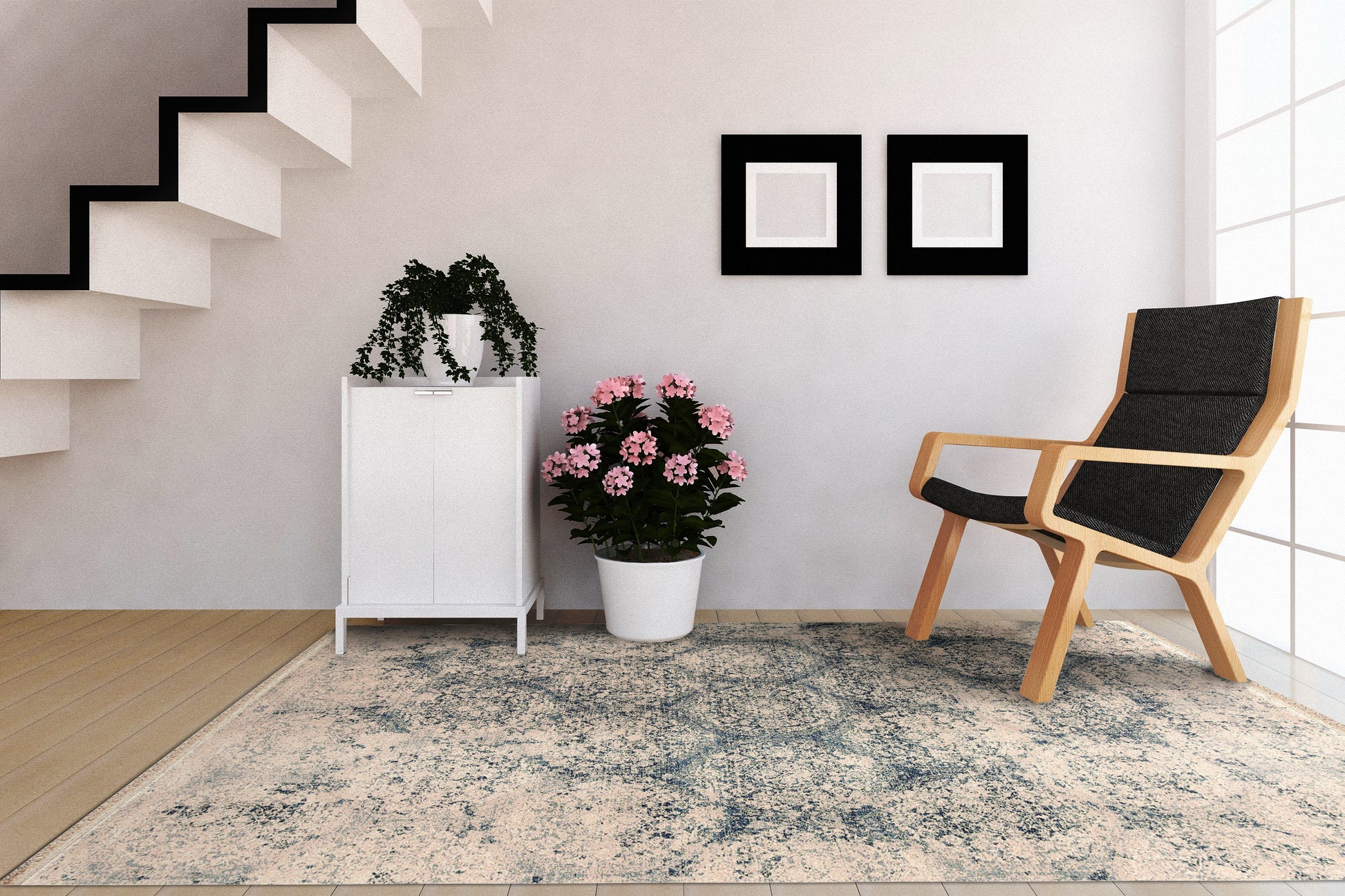 Brilliant Traditional Blue Distressed Medium Pile Rug