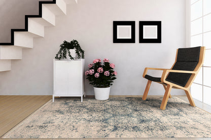 Brilliant Traditional Blue Distressed Medium Pile Rug
