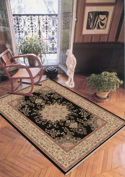 Brilliant Traditional Black Classic Medium Pile Rug