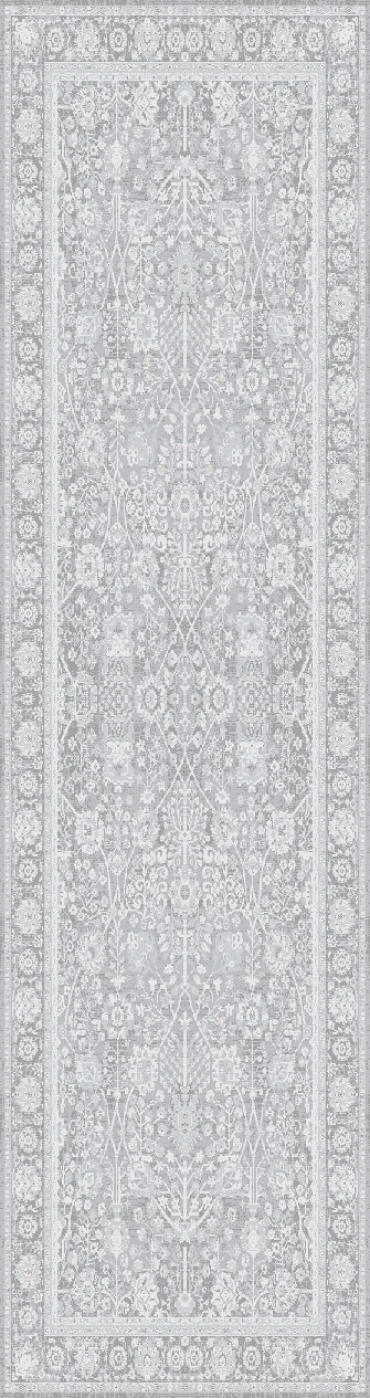 Canyon Traditional Grey/Cream Floral Medium Pile Rug
