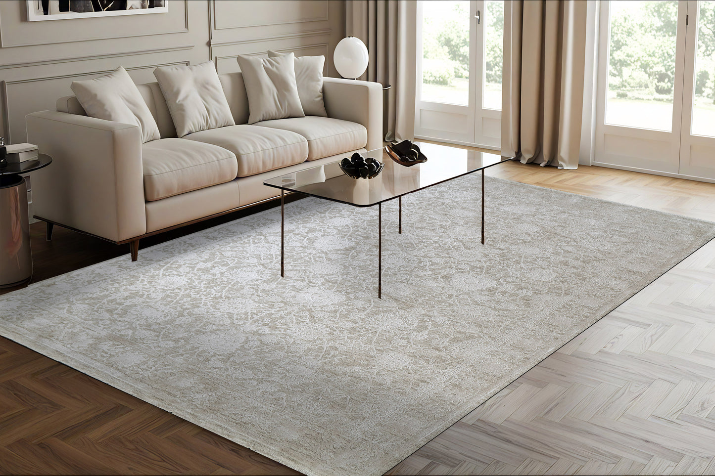 Canyon Traditional Beige/Light Beige Floral Medium Pile Rug