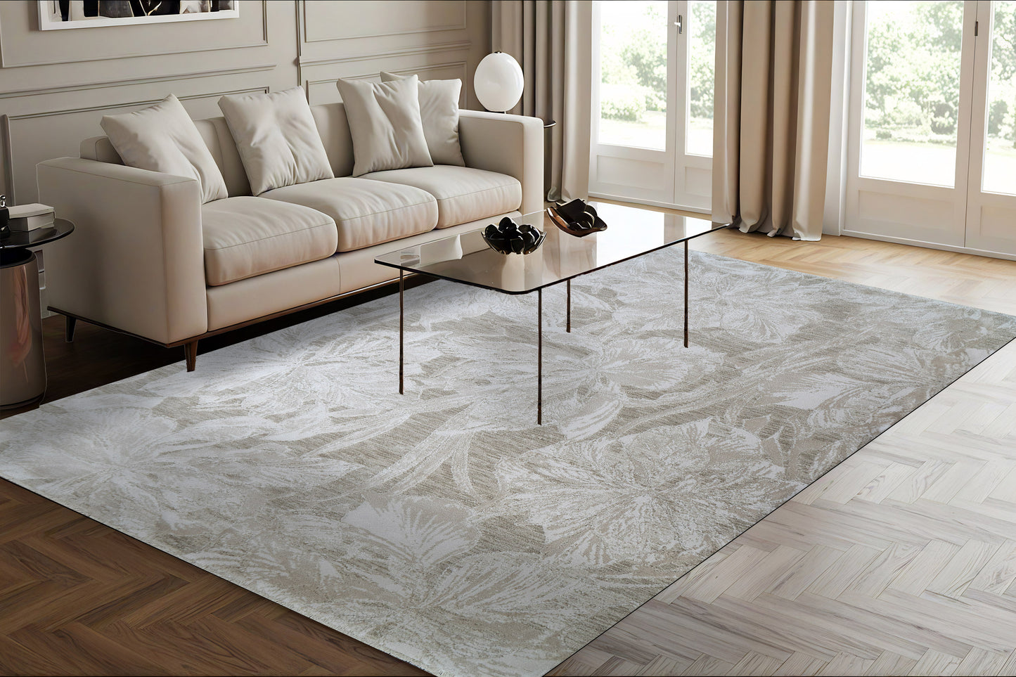 Canyon Modern Beige/Light Beige Floral Medium Pile Rug