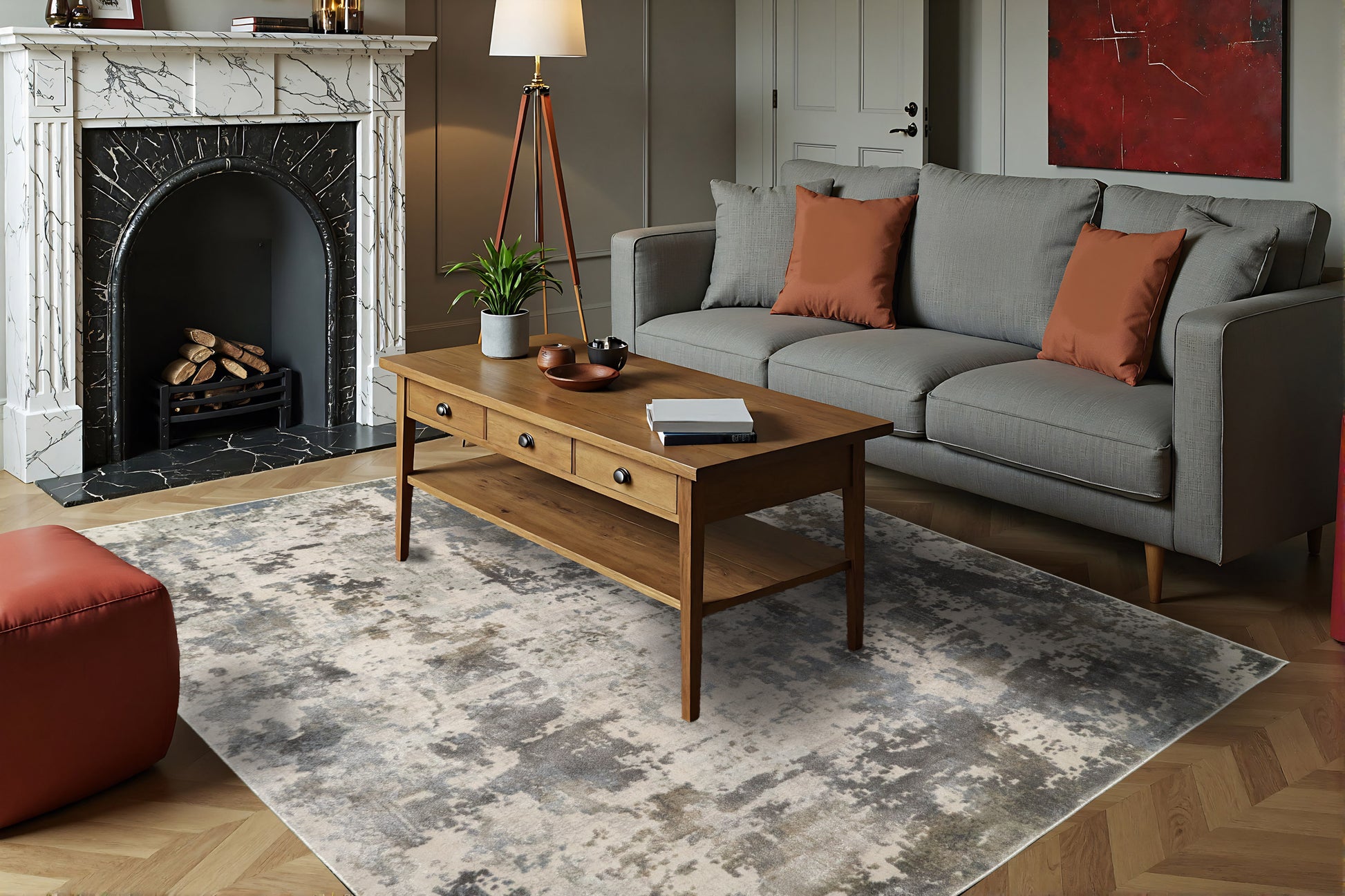 Castilla Modern Cream/Grey Distressed Medium Pile Rug