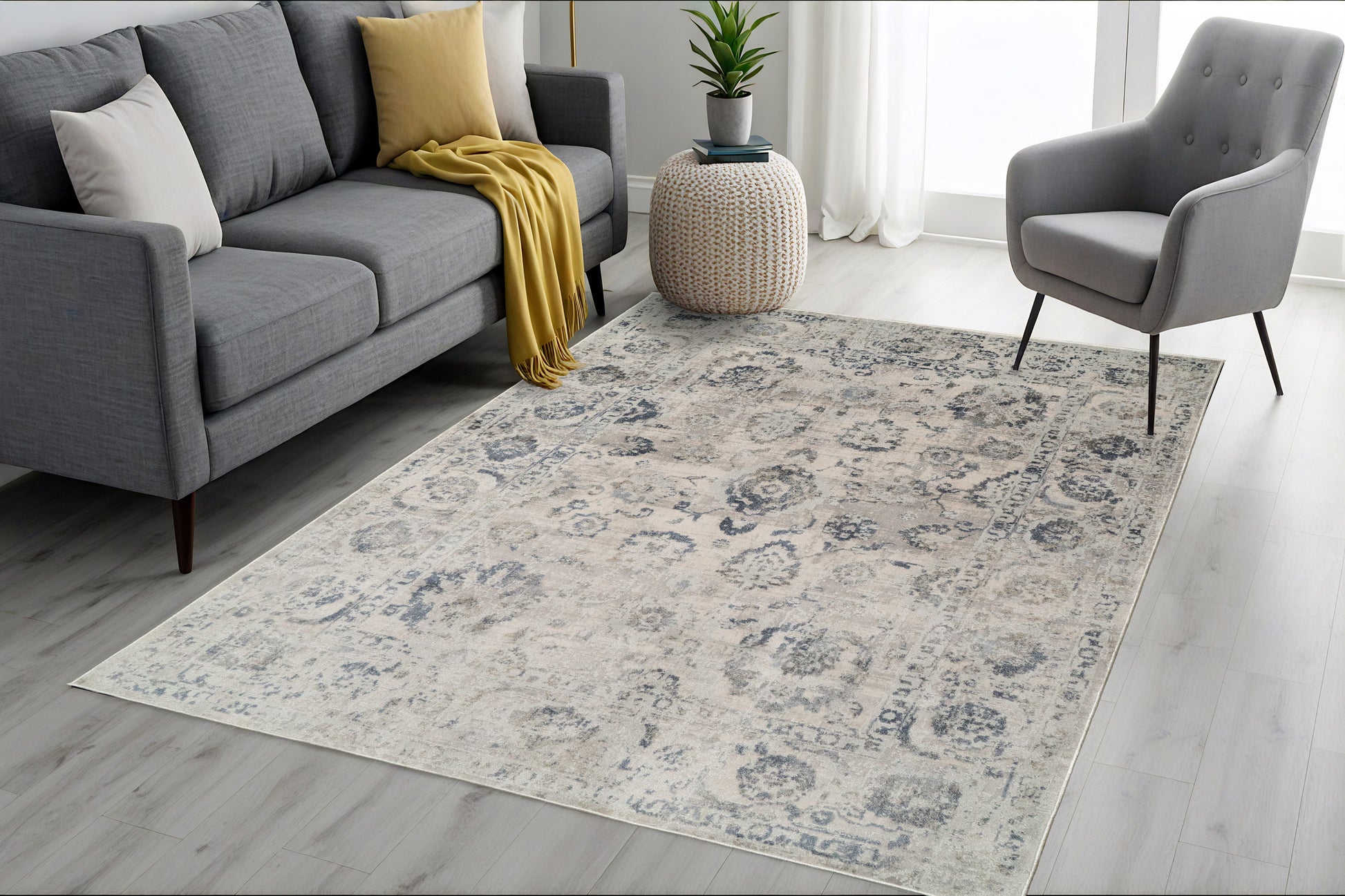 Castilla Modern Grey/Blue Distressed Medium Pile Rug