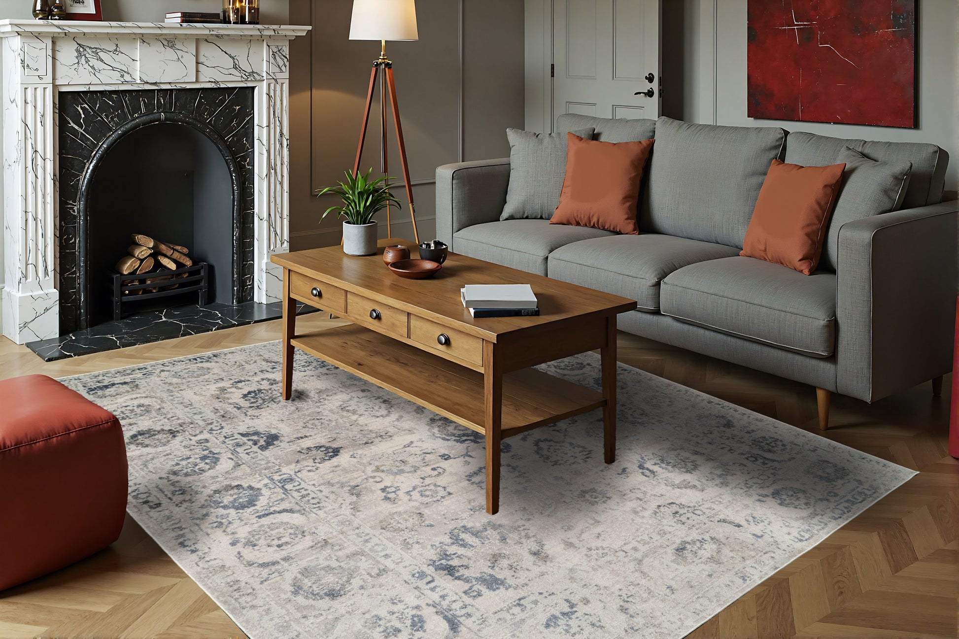 Castilla Modern Grey/Blue Distressed Medium Pile Rug