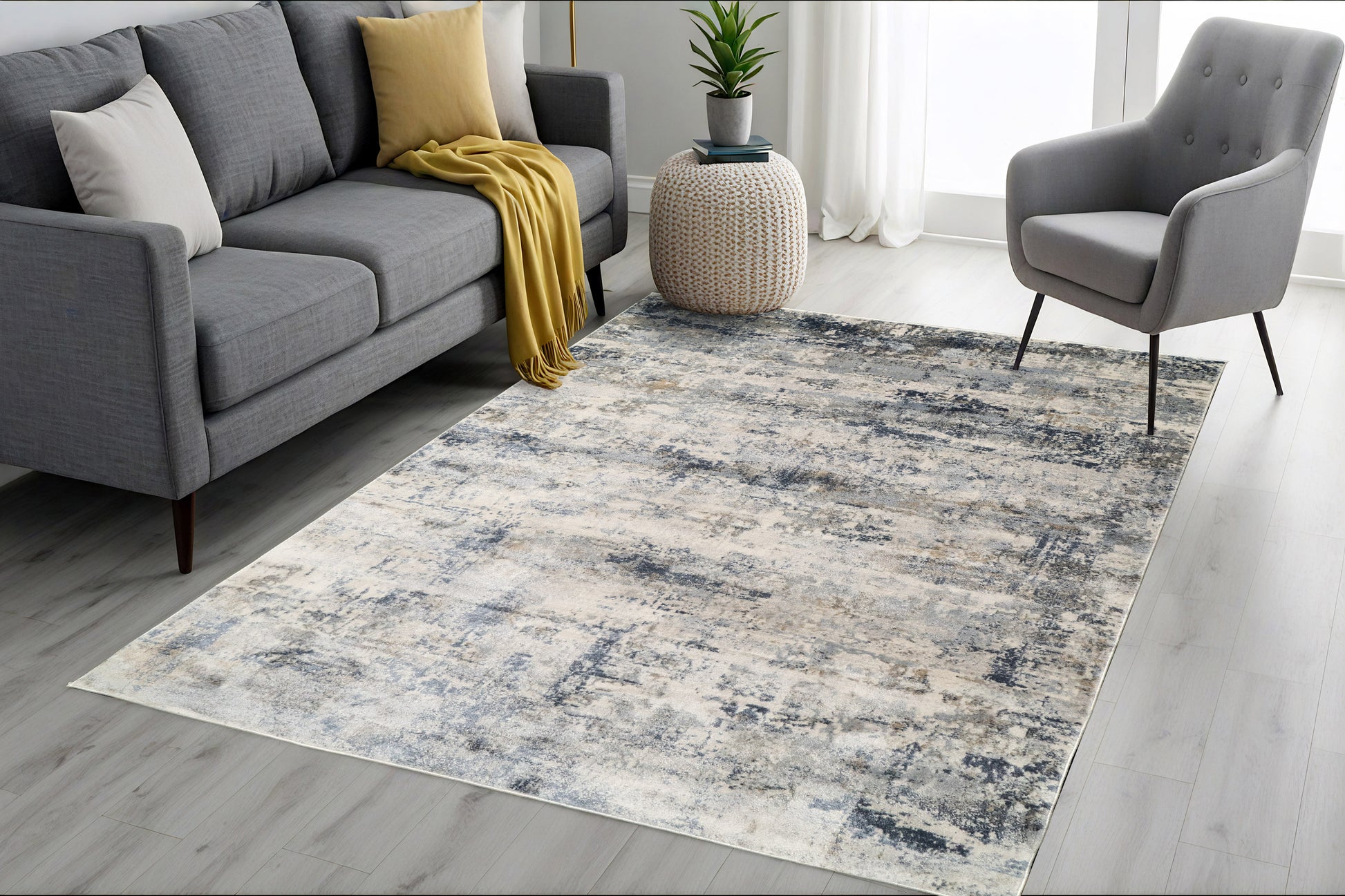 Castilla Modern Grey/Blue Distressed Medium Pile Rug