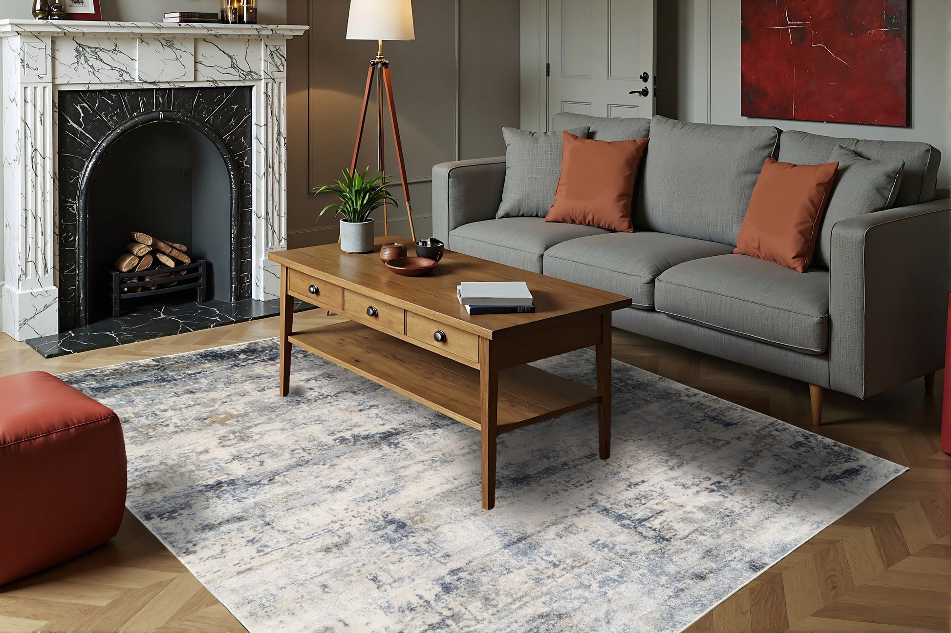 Castilla Modern Grey/Blue Distressed Medium Pile Rug