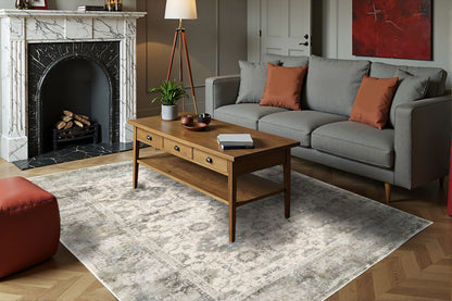Castilla Modern Cream/Silver Distressed Medium Pile Rug