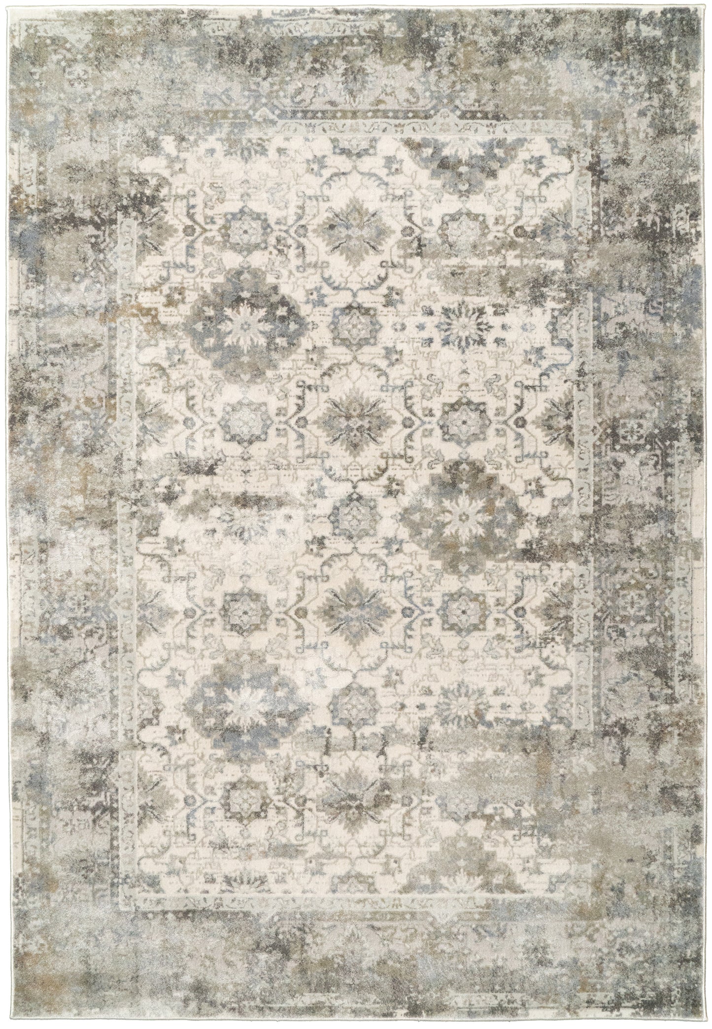Castilla Modern Cream/Silver Distressed Medium Pile Rug