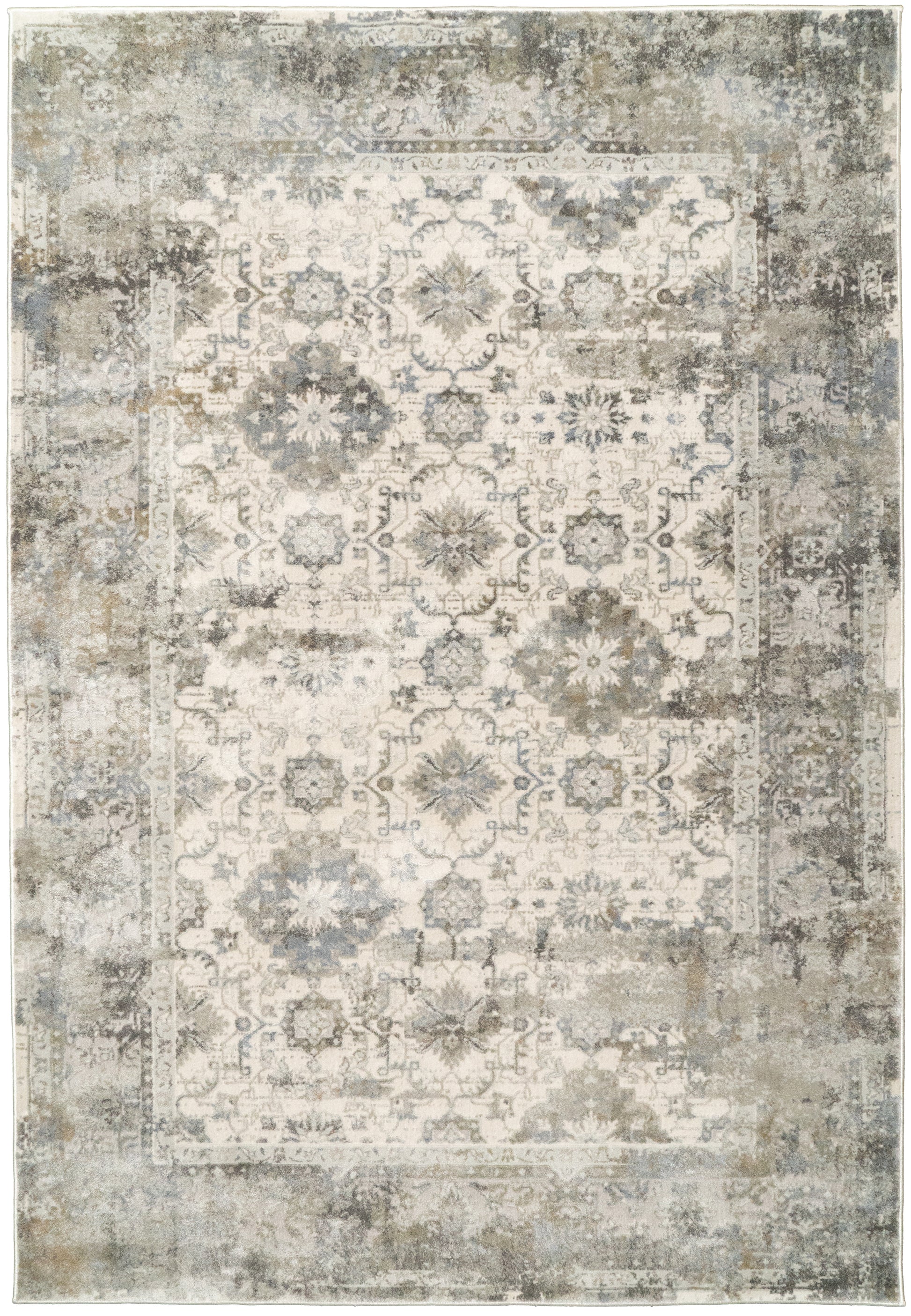 Castilla Modern Cream/Silver Distressed Medium Pile Rug