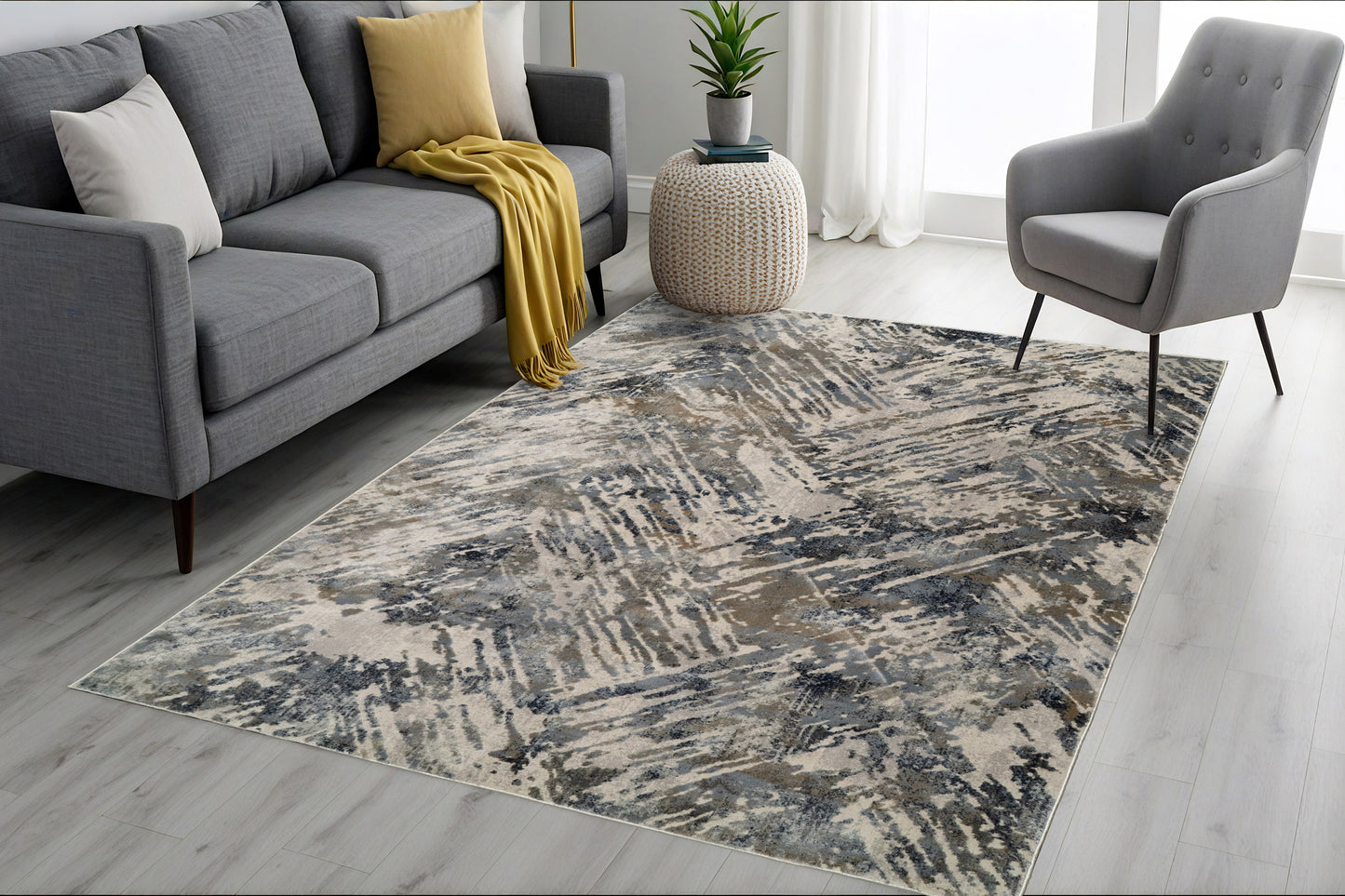Castilla Modern Grey/Blue Distressed Medium Pile Rug