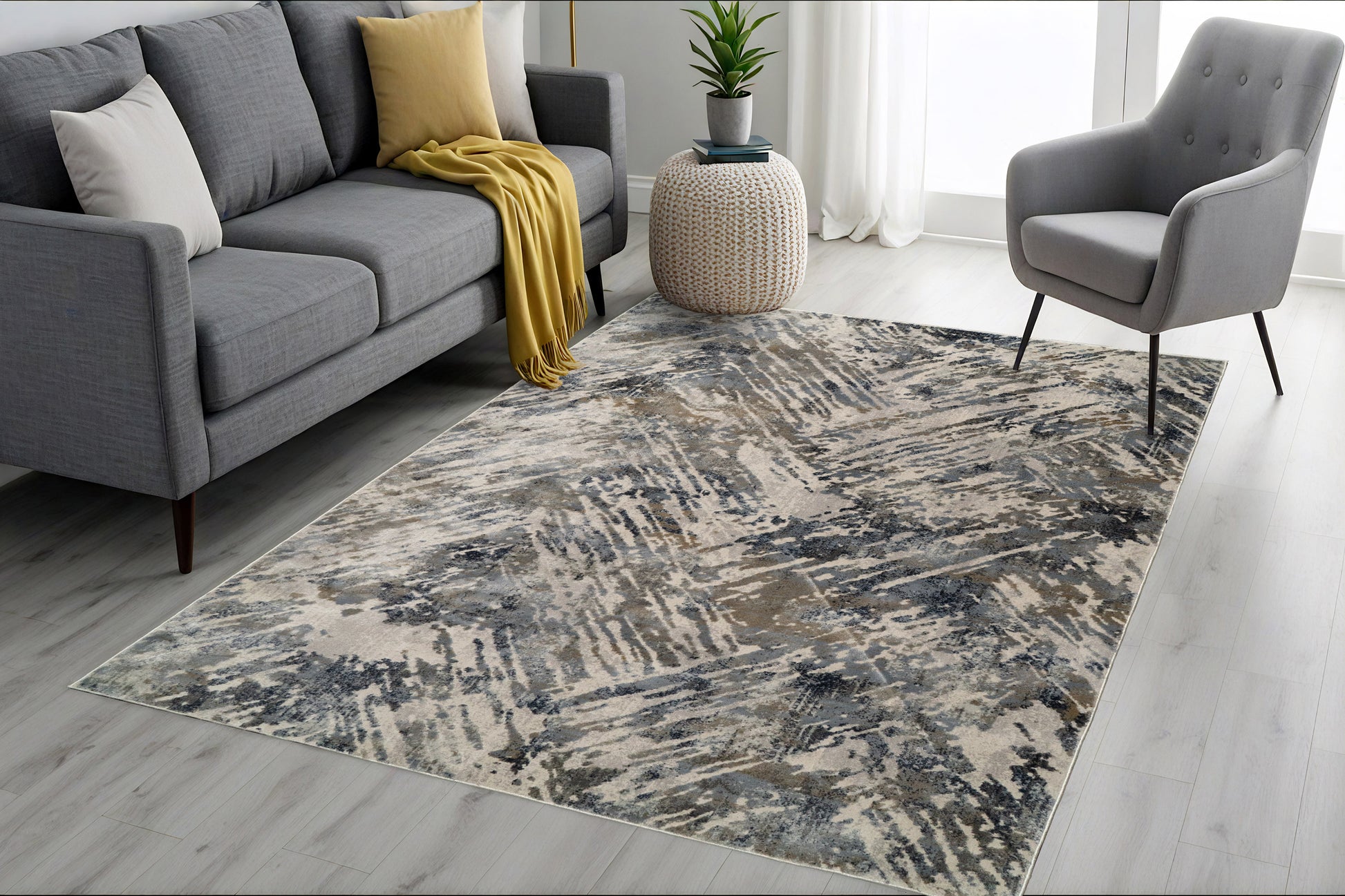 Castilla Modern Grey/Blue Distressed Medium Pile Rug