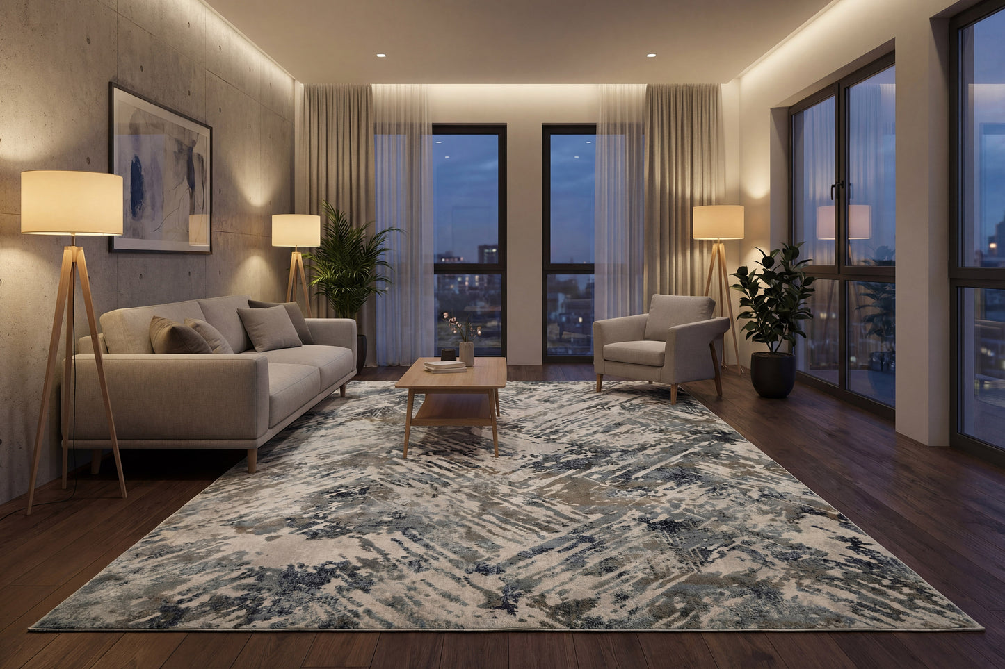 Castilla Modern Grey/Blue Distressed Medium Pile Rug