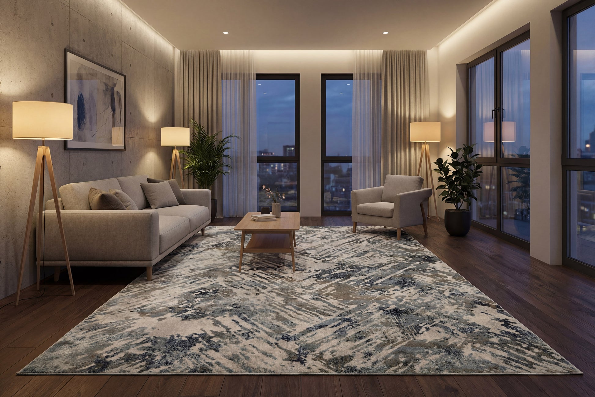 Castilla Modern Grey/Blue Distressed Medium Pile Rug