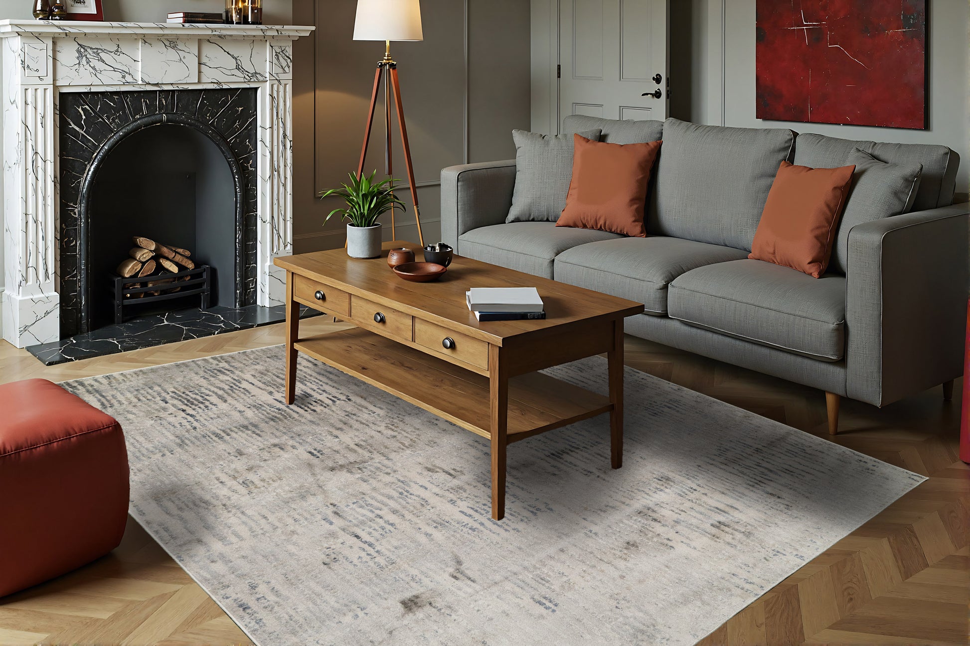 Castilla Modern Grey/Multi Distressed Medium Pile Rug