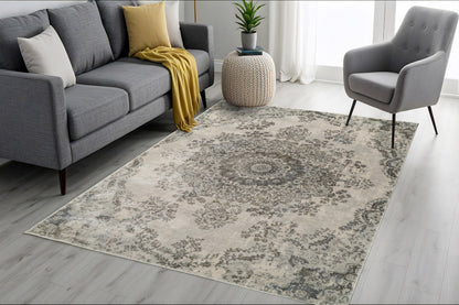 Castilla Modern Light Grey Distressed Medium Pile Rug