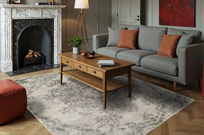 Castilla Modern Light Grey Distressed Medium Pile Rug