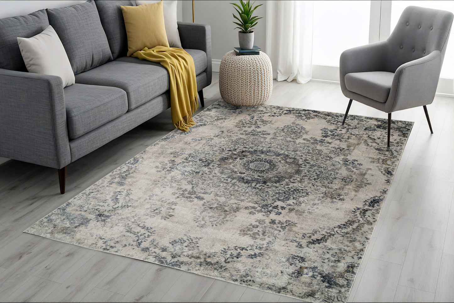 Castilla Modern Grey/Blue Distressed Medium Pile Rug