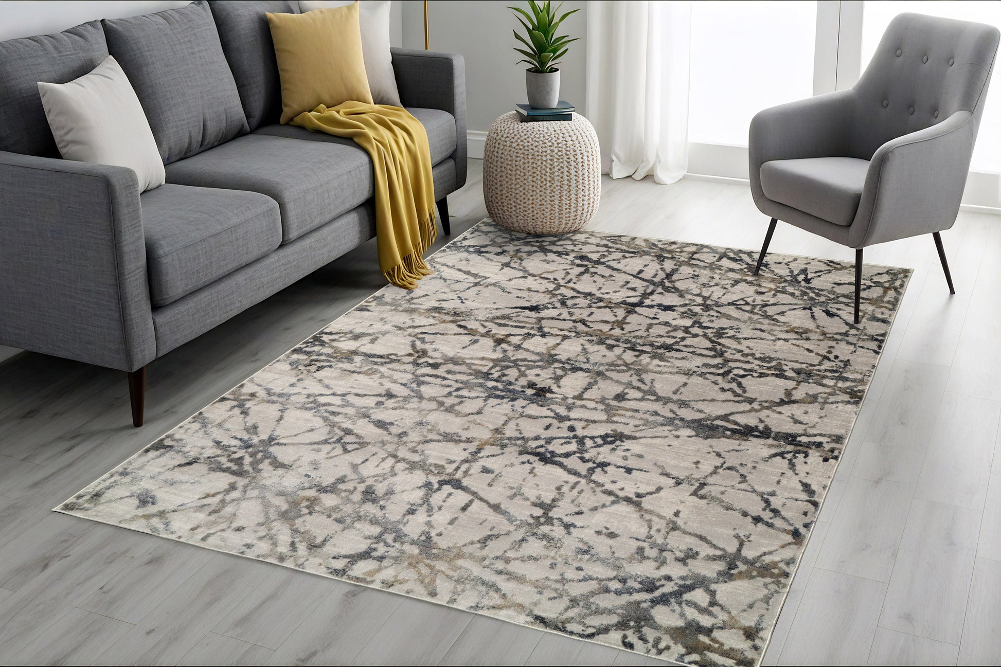 Castilla Modern Grey/Multi Distressed Medium Pile Rug