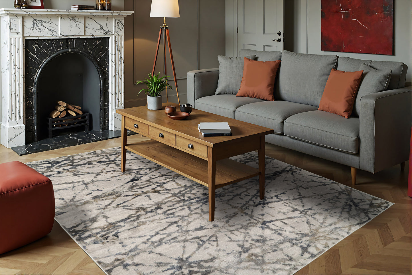 Castilla Modern Grey/Multi Distressed Medium Pile Rug