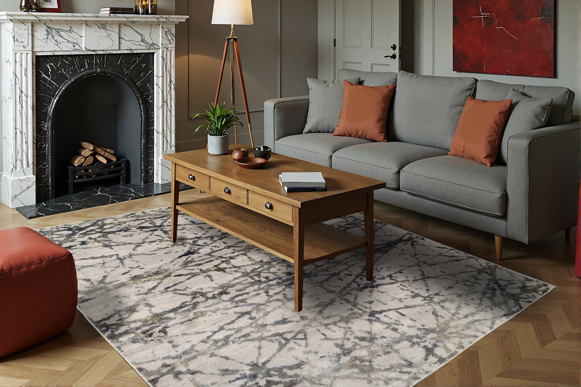 Castilla Modern Grey/Multi Distressed Medium Pile Rug