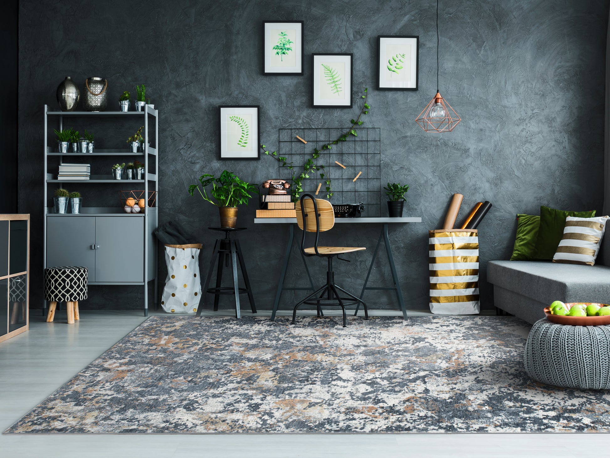 Couture Contemporary Charcoal/Copper Abstract Medium Pile Rug