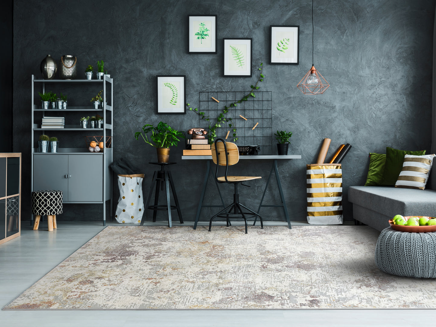 Couture Contemporary Grey/Gold Abstract Medium Pile Rug