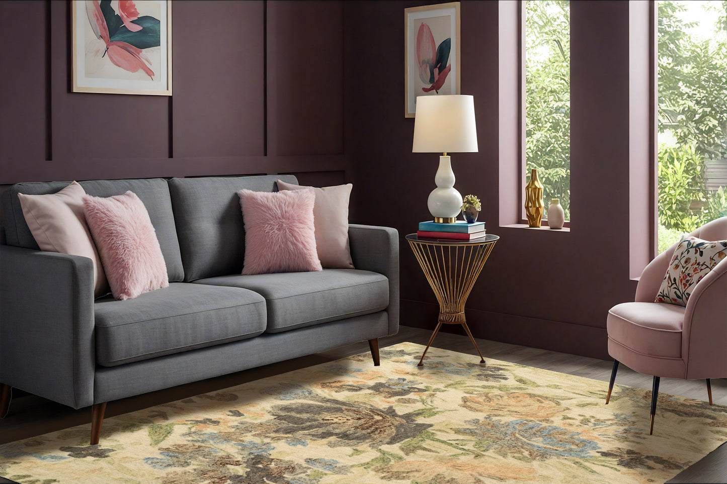 Daisy Transitional Ivory/Multi Floral Medium Pile Rug