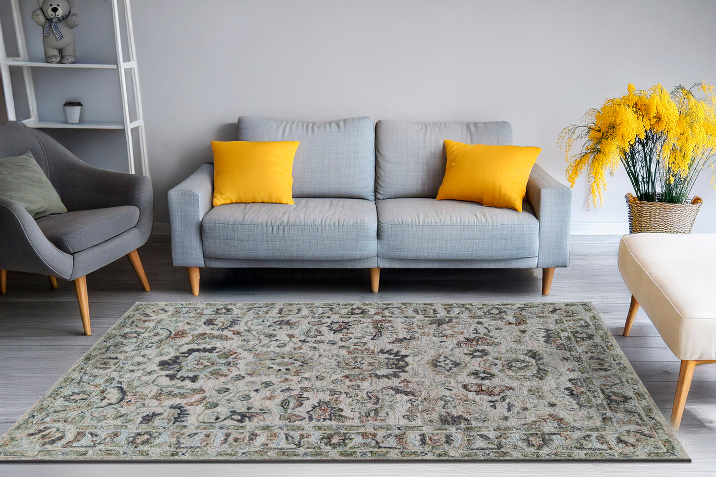 Daisy Traditional Beige/Multi Floral Medium Pile Rug