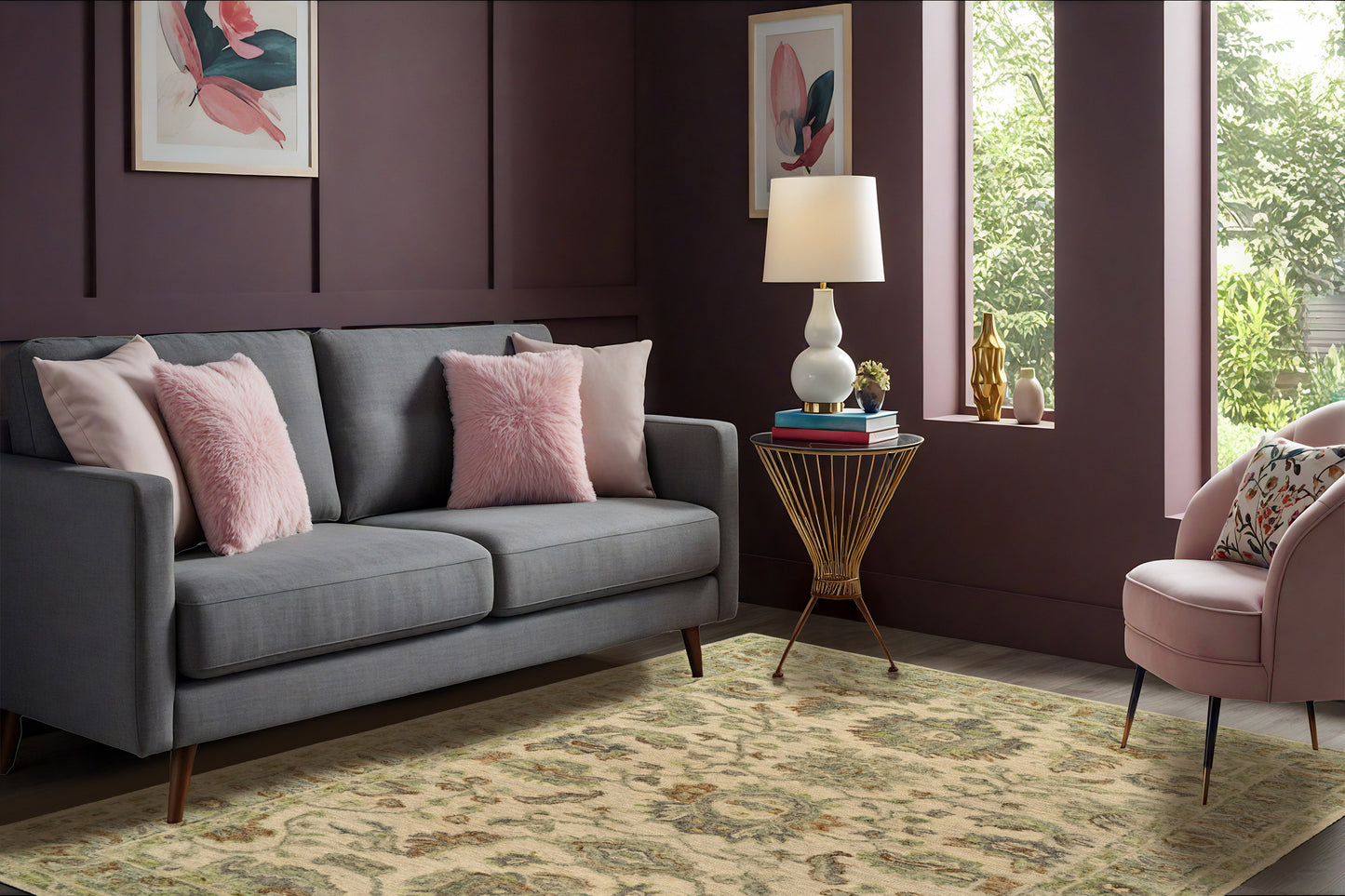 Daisy Traditional Beige/Multi Floral Medium Pile Rug