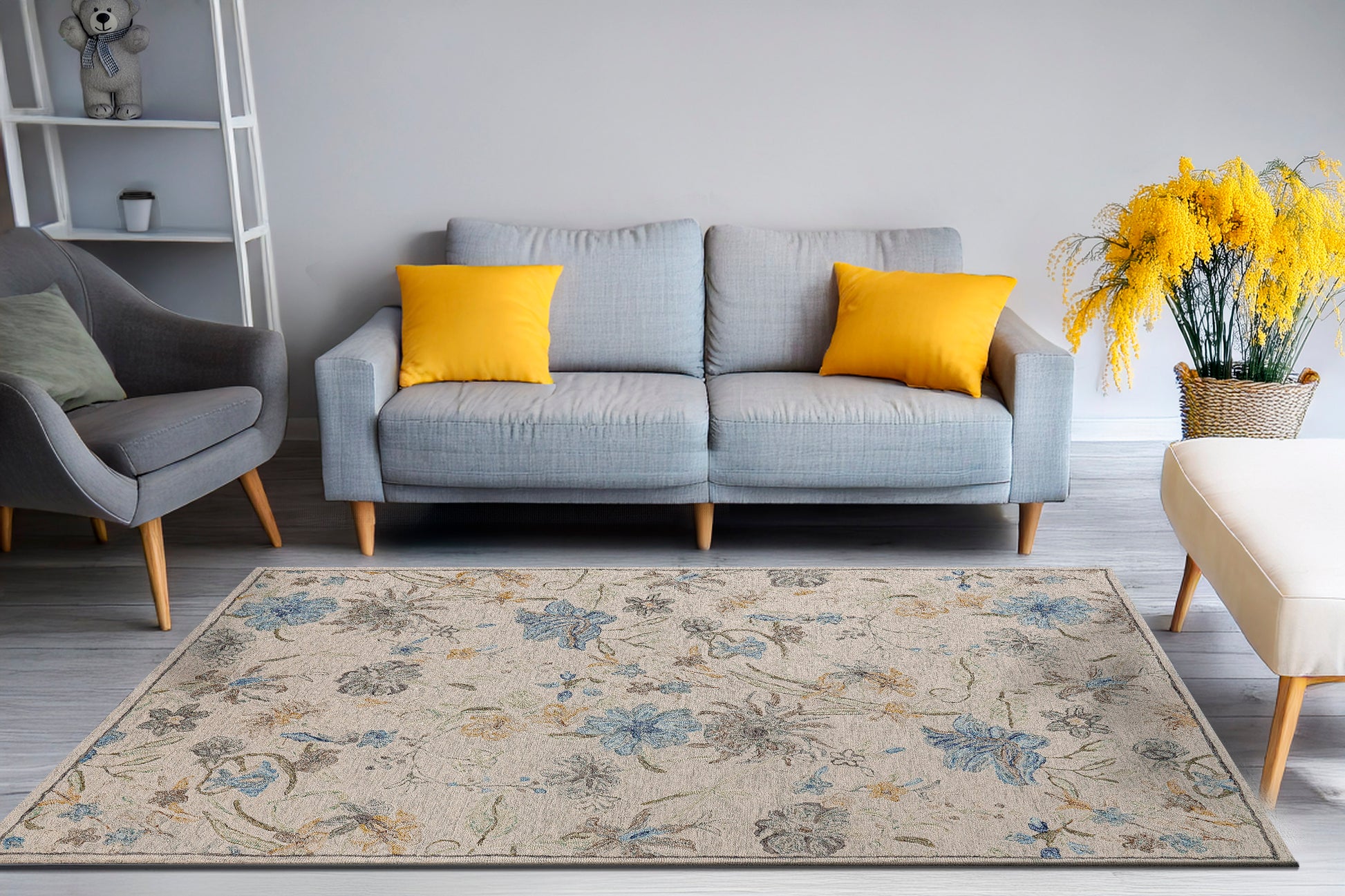 Daisy Transitional Ivory/Multi Floral Medium Pile Rug