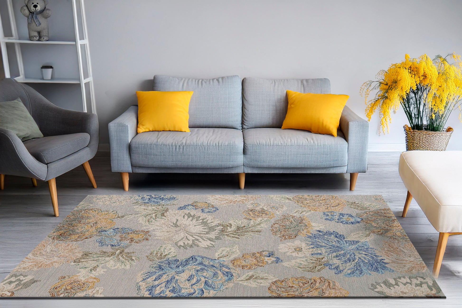 Daisy Transitional Sage/Multi Floral Medium Pile Rug