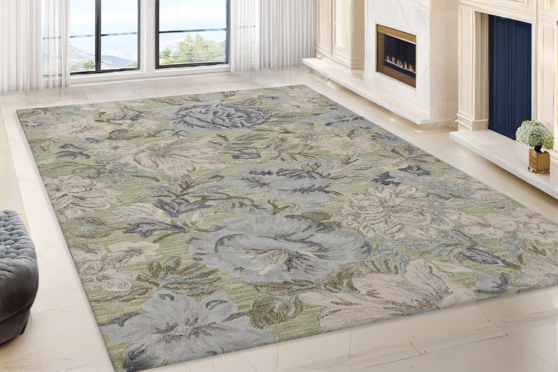 Daisy Modern Light Green/Multi Floral Medium Pile Rug
