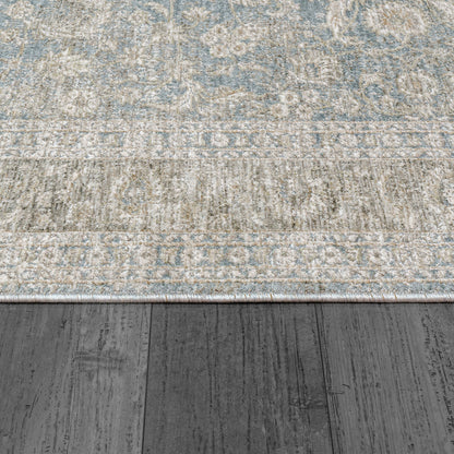 Dharma Transitional Light Blue/Beige Floral Low Pile Rug