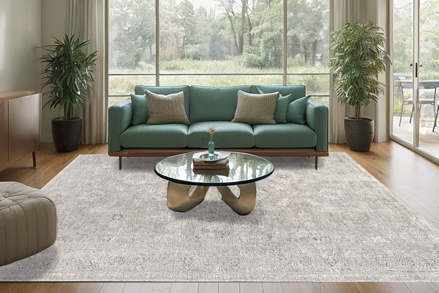 Dharma Transitional Light Beige/Grey Floral Low Pile Rug
