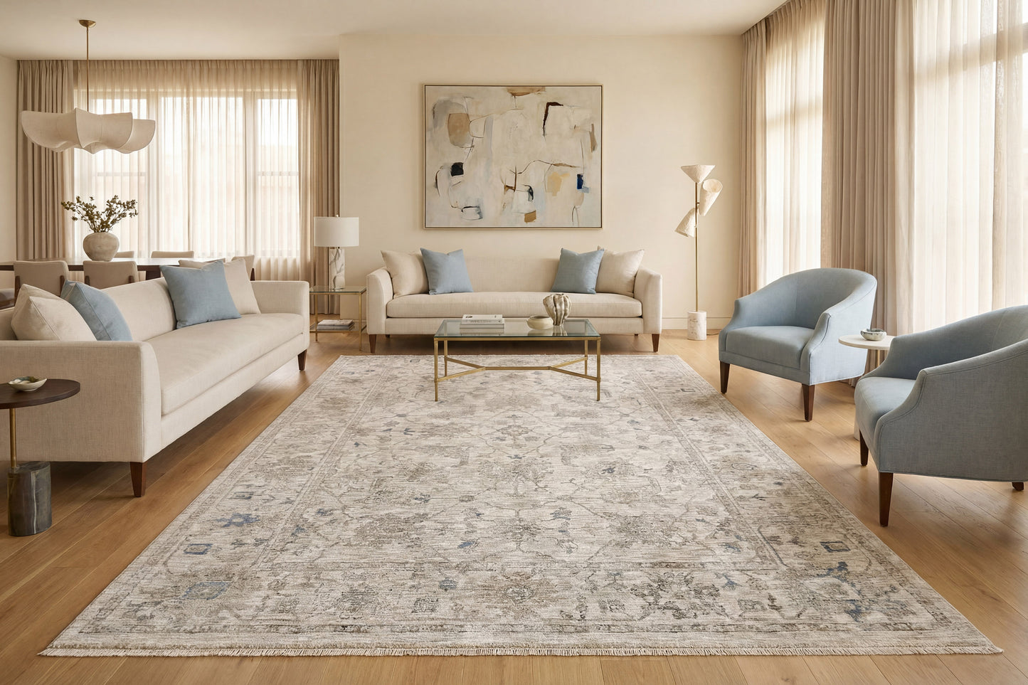 Dharma Transitional Ivory/Beige Floral Low Pile Rug