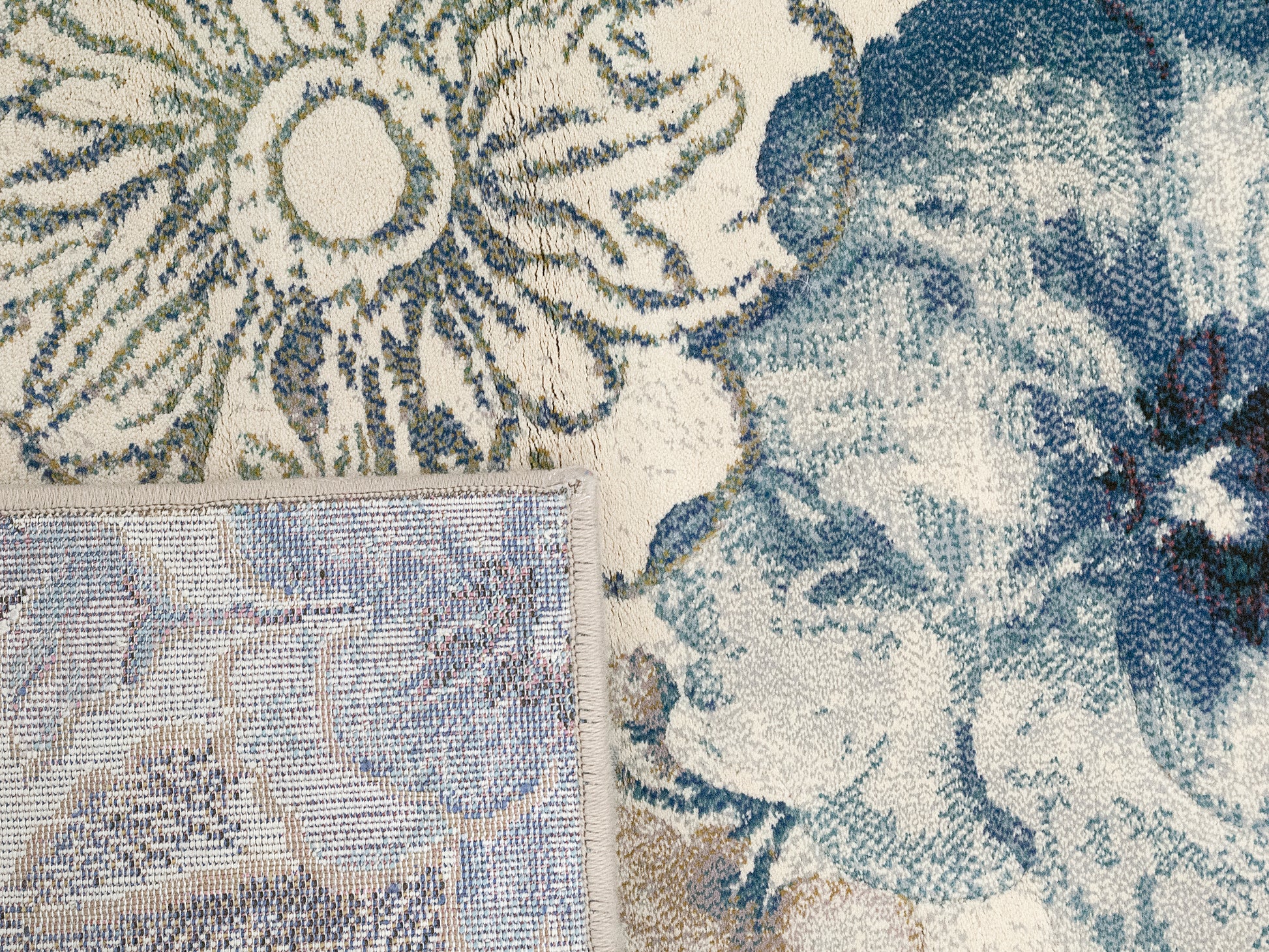 Eclipse Transitional Cream/Blue Floral Medium Pile Rug