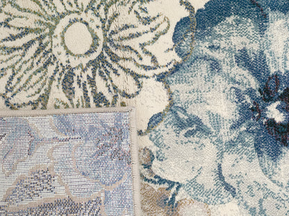 Eclipse Transitional Cream/Blue Floral Medium Pile Rug