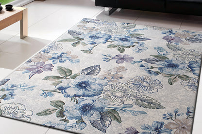 Eclipse Transitional Cream/Blue Floral Medium Pile Rug