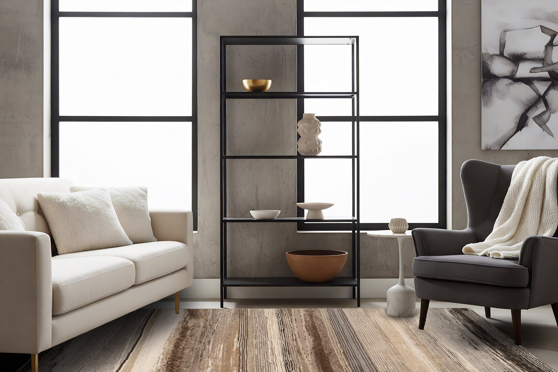 Eclipse Modern Beige/Brown/Grey Striped Medium Pile Rug