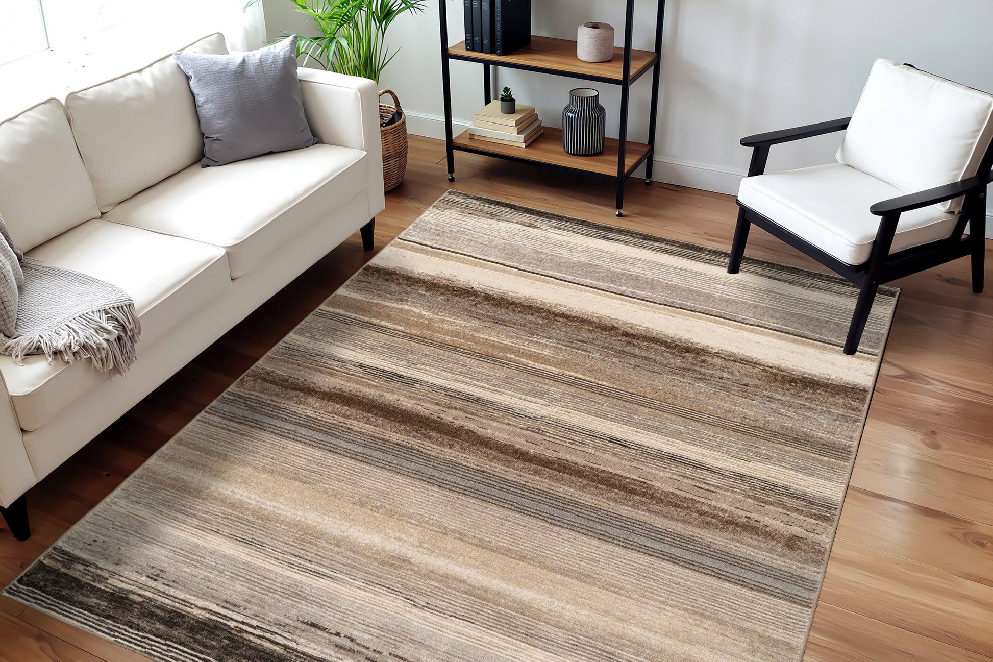Eclipse Modern Beige/Brown/Grey Striped Medium Pile Rug