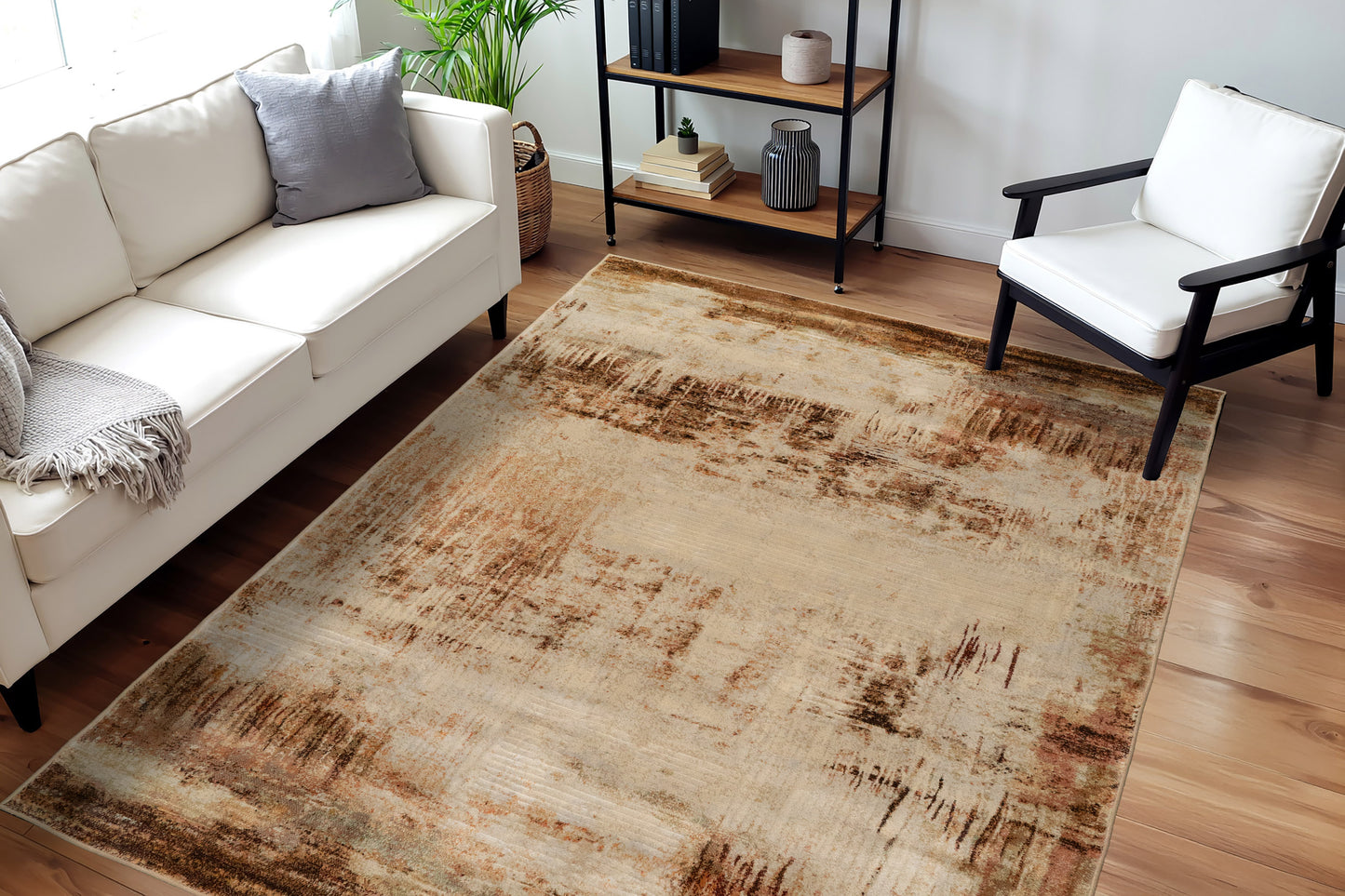 Eclipse Contemporary Beige/Rust Modern Medium Pile Rug
