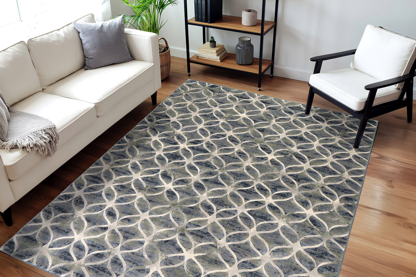Eclipse Contemporary Blue Modern Medium Pile Rug