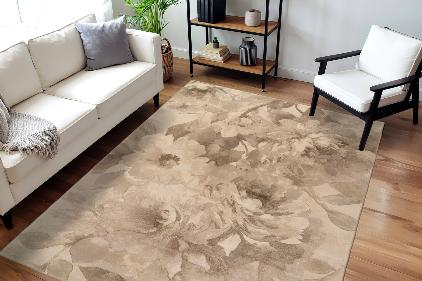 Eclipse Contemporary Beige/Cream Floral Medium Pile Rug