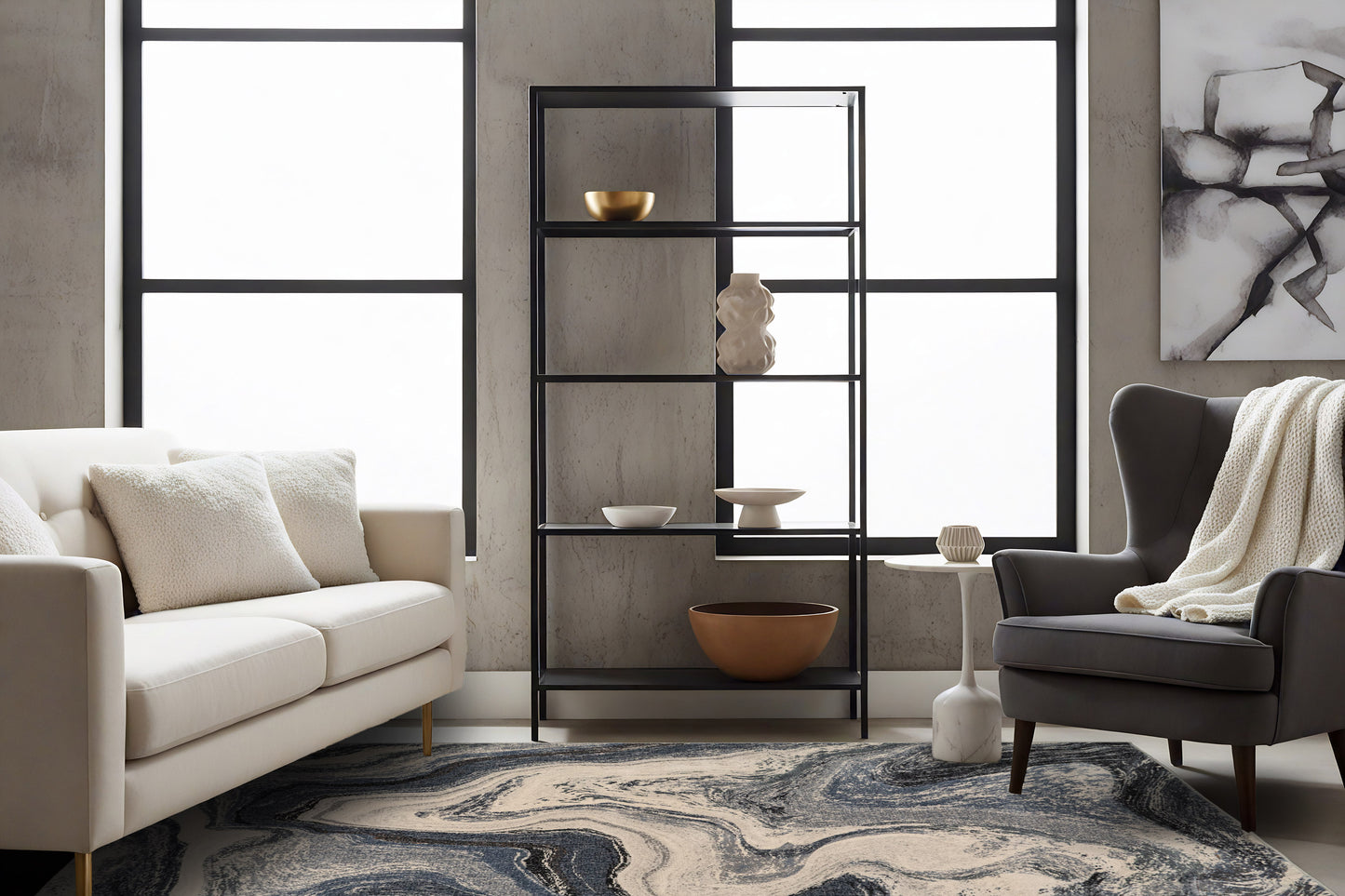 Eclipse Modern Grey/Cream Abstract Medium Pile Rug