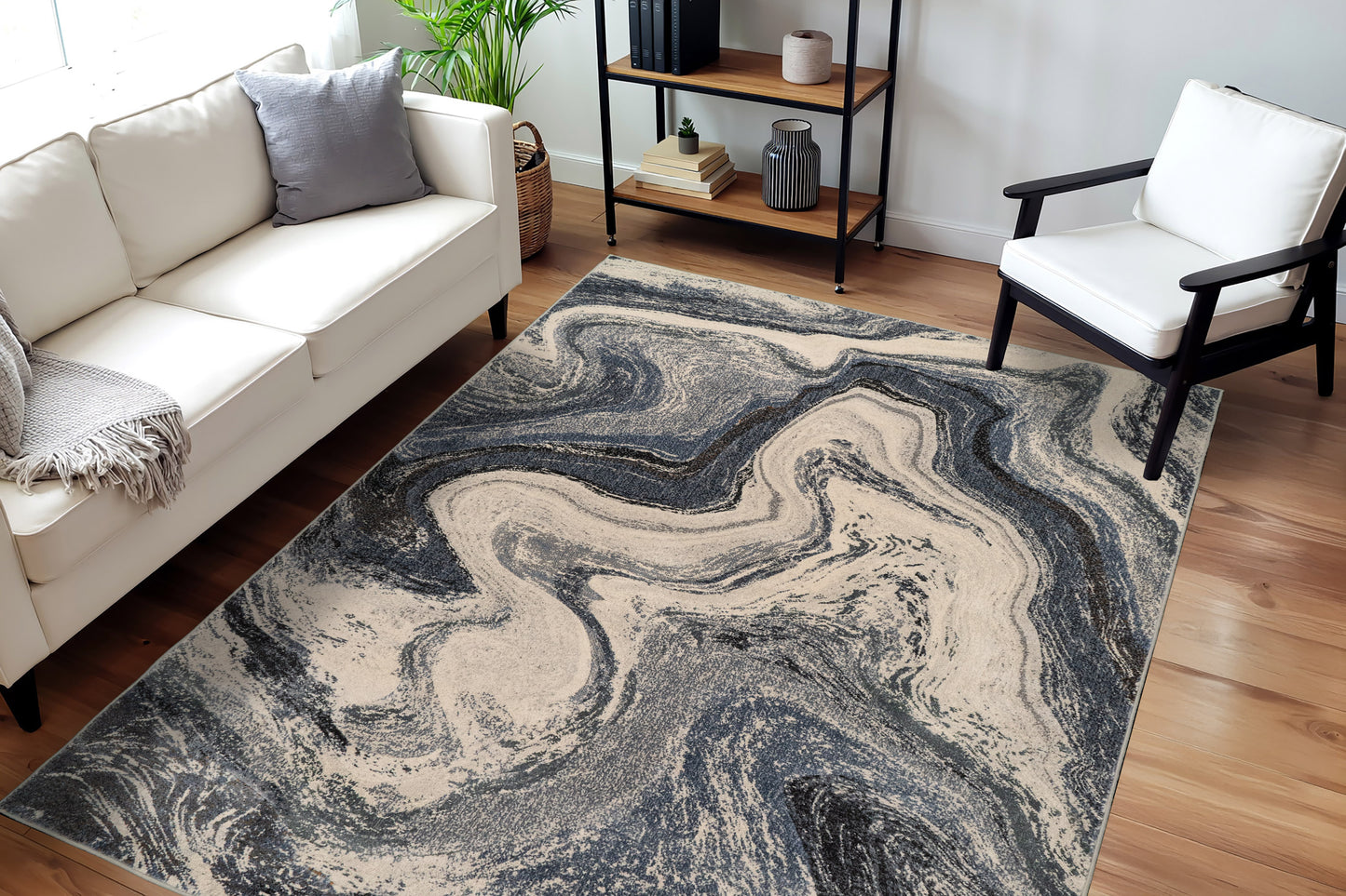 Eclipse Modern Grey/Cream Abstract Medium Pile Rug