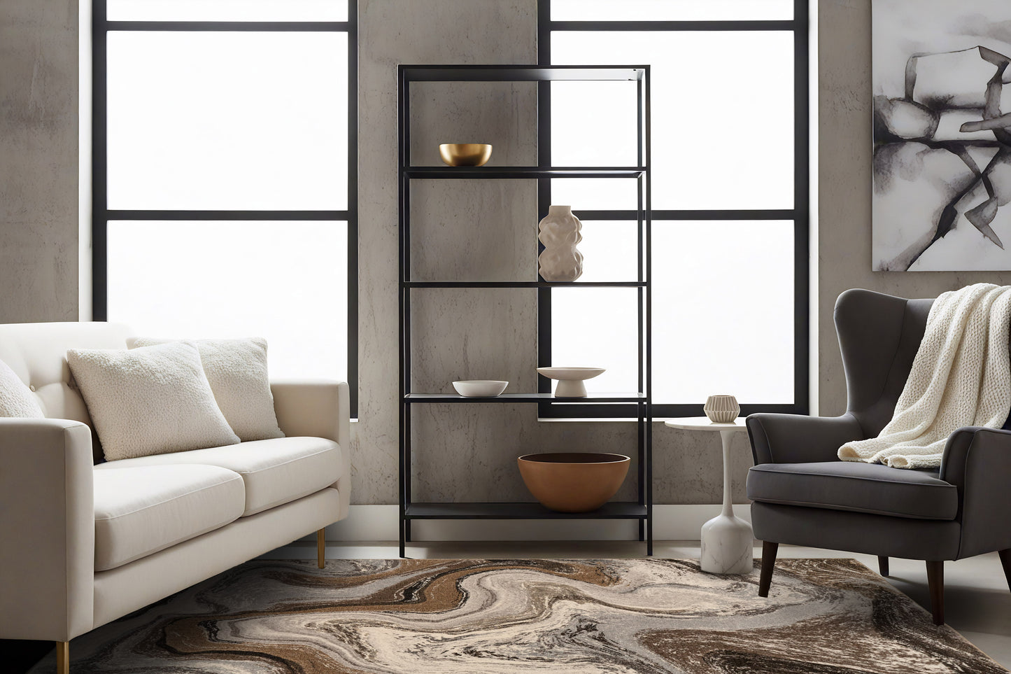 Eclipse Modern Cream/Mocha Abstract Medium Pile Rug
