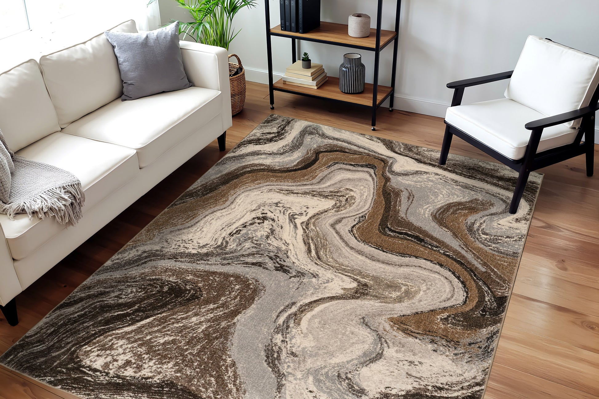 Eclipse Modern Cream/Mocha Abstract Medium Pile Rug