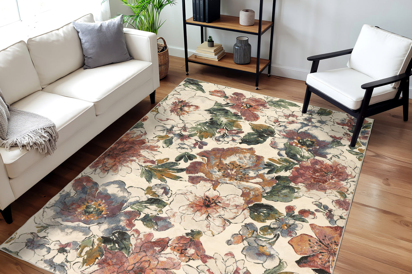 Eclipse Contemporary Beige/Multi Floral Medium Pile Rug