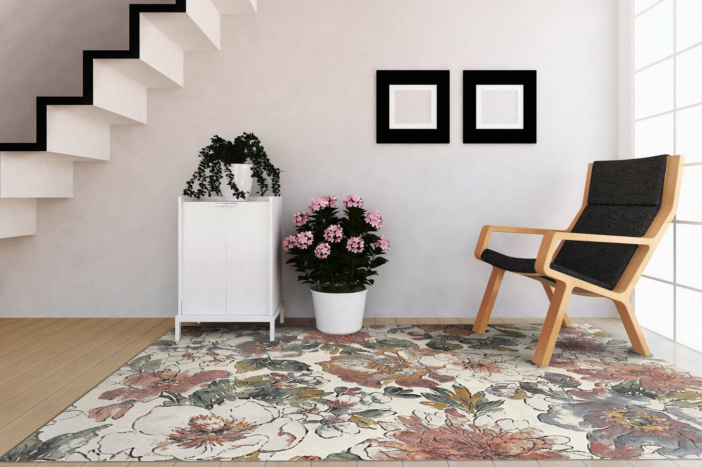 Eclipse Contemporary Beige/Multi Floral Medium Pile Rug